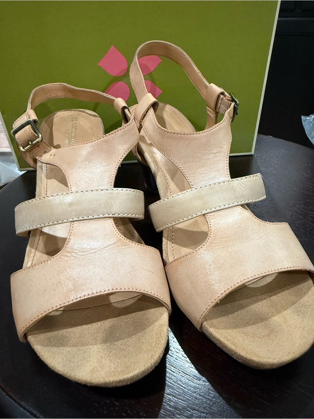 Naturalizer Beige Leather T-Strap Sandals